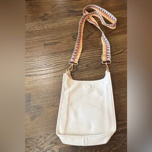 Stylish White Bag with Multicolor Strap